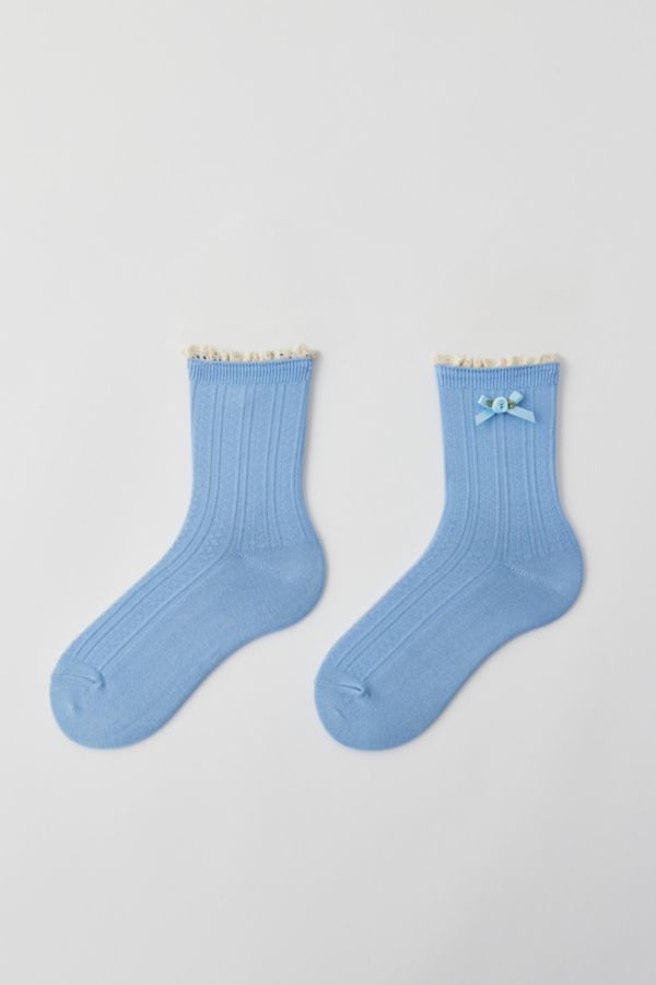 Slide View: 5: Chaussettes mi-mollet en pointelle Rosette