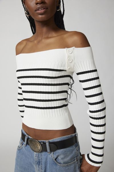 UO Tessa Buttoned Off-The-Shoulder Sweater