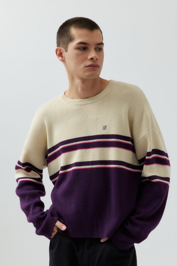 Slide View: 1: UO Shimmer Stripe Crew Neck Sweater