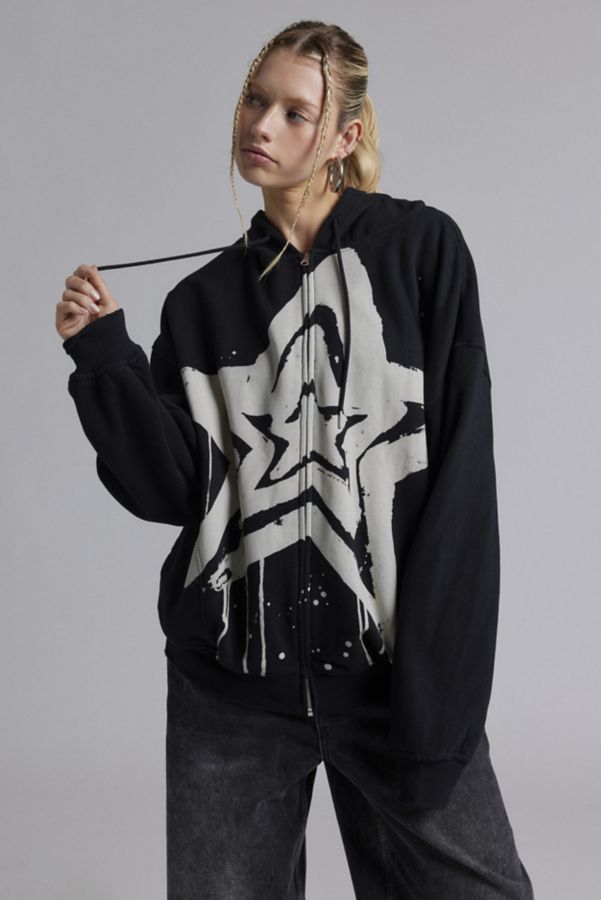 Slide View: 1: UO Bleached Star Zip-Up Hoodie Sweatshirt