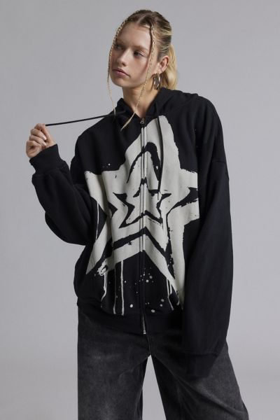 UO Bleached Star Zip-Up Hoodie Sweatshirt