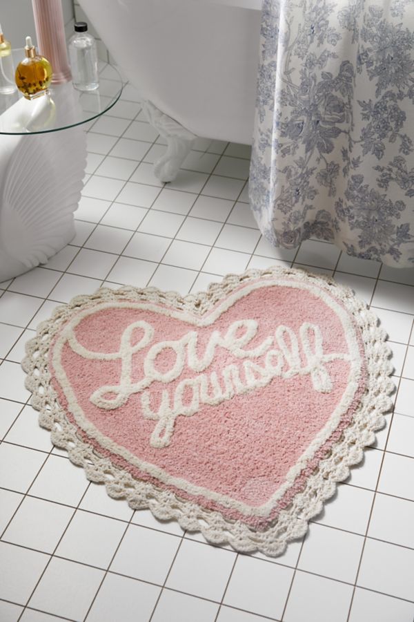 Slide View: 1: Love Yourself Heart Shape Tufted Bath Mat