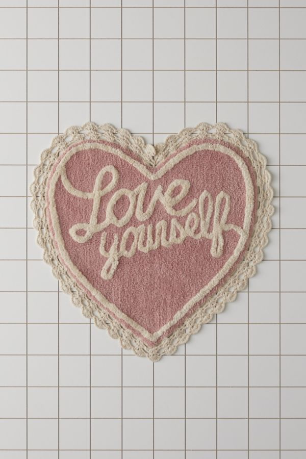 Slide View: 2: Love Yourself Heart Shape Tufted Bath Mat