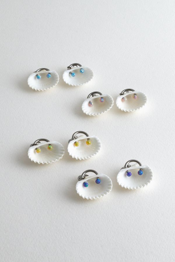 Slide View: 3: Soft Blonde Pierced Opalite Ark Shell Earrings