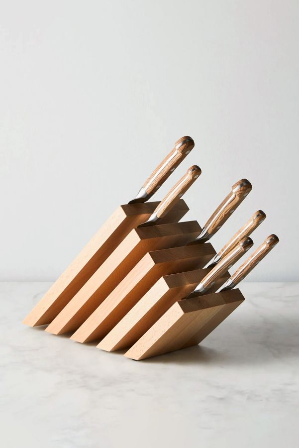 Slide View: 1: ZWILLING Slanted Beechwood Magnetic Knife Block