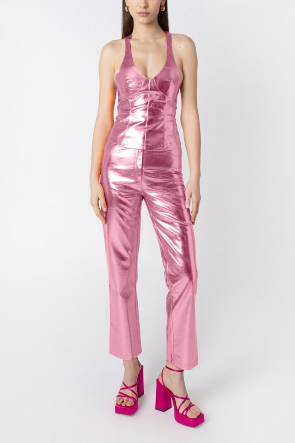 Slide View: 2: Amy Lynn Faux Leather Metallic Top