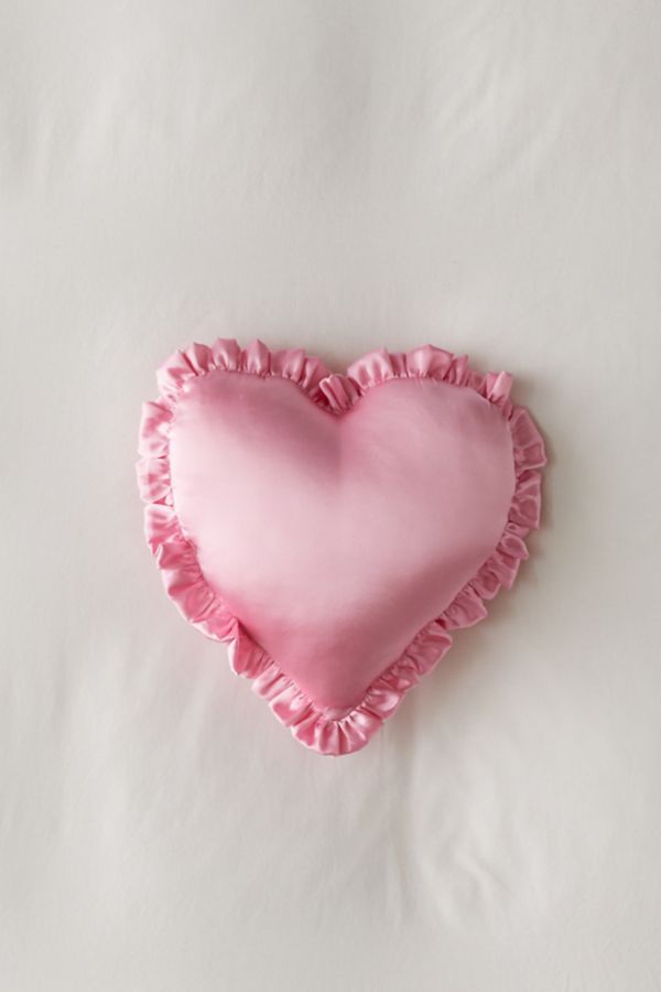 Slide View: 3: Silky Satin Heart Ruffle Throw Pillow