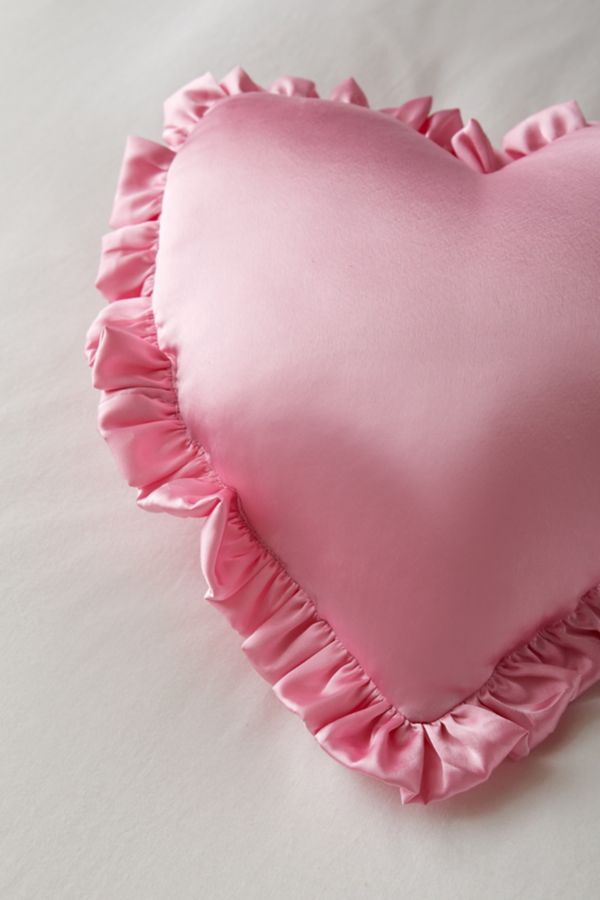 Slide View: 4: Silky Satin Heart Ruffle Throw Pillow