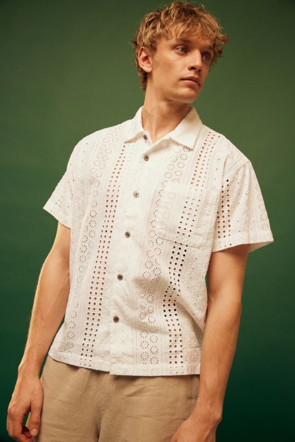 Slide View: 1: OBEY Sunday Woven Eyelet Short Sleeve Button-Down Shirt