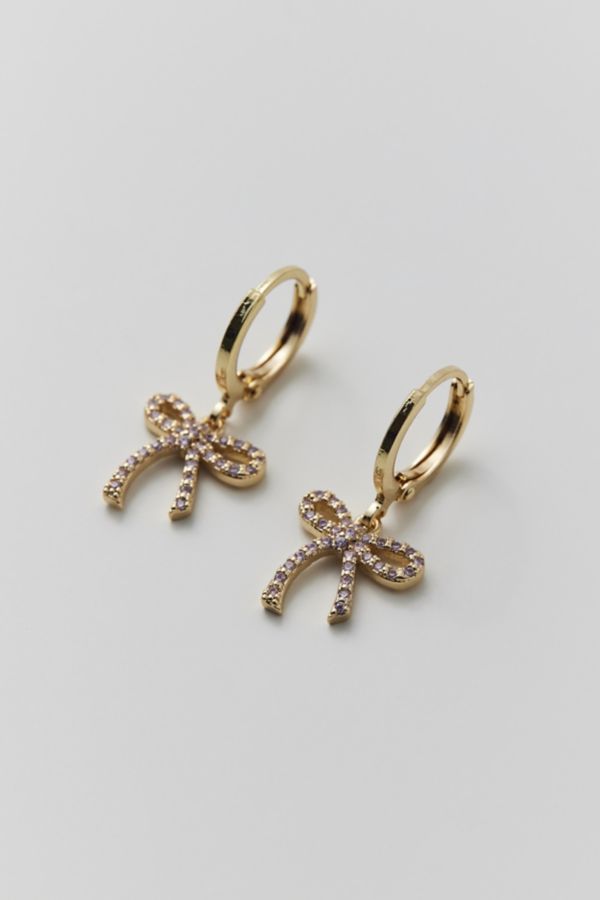 Slide View: 3: Delicate Rhinestone Bow Hoop Earring