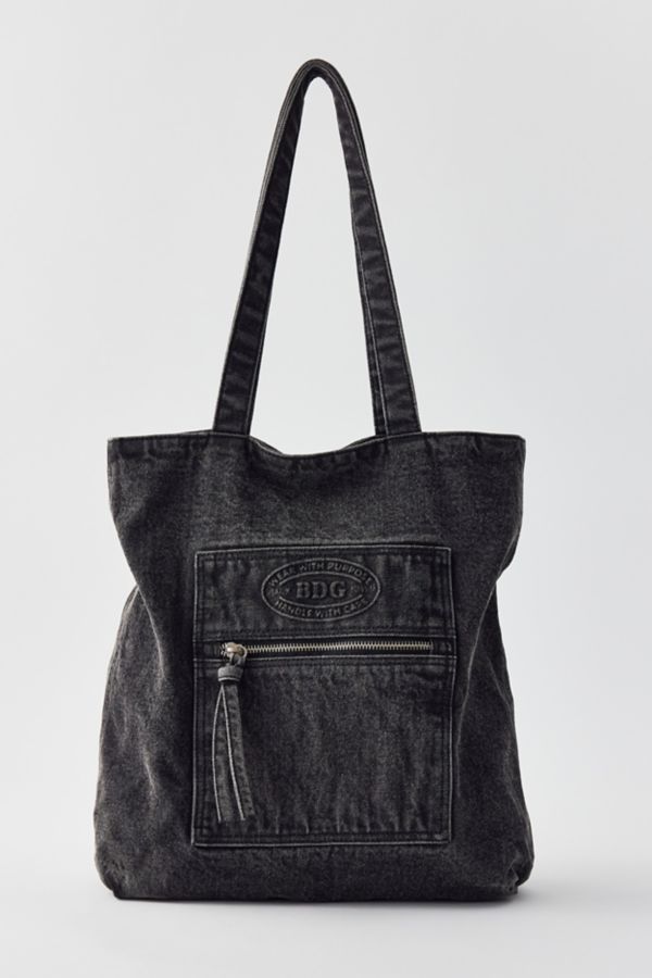 Slide View: 1: Sac Fourre-tout en Denim Délavé avec Logo BDG