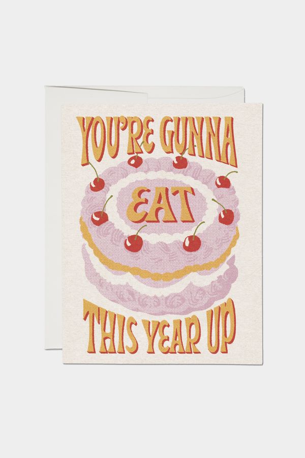 Slide View: 1: Red Cap Eat This Year Up Greeting Card