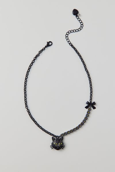 Betsey Johnson Black Cat Rhinestone Necklace
