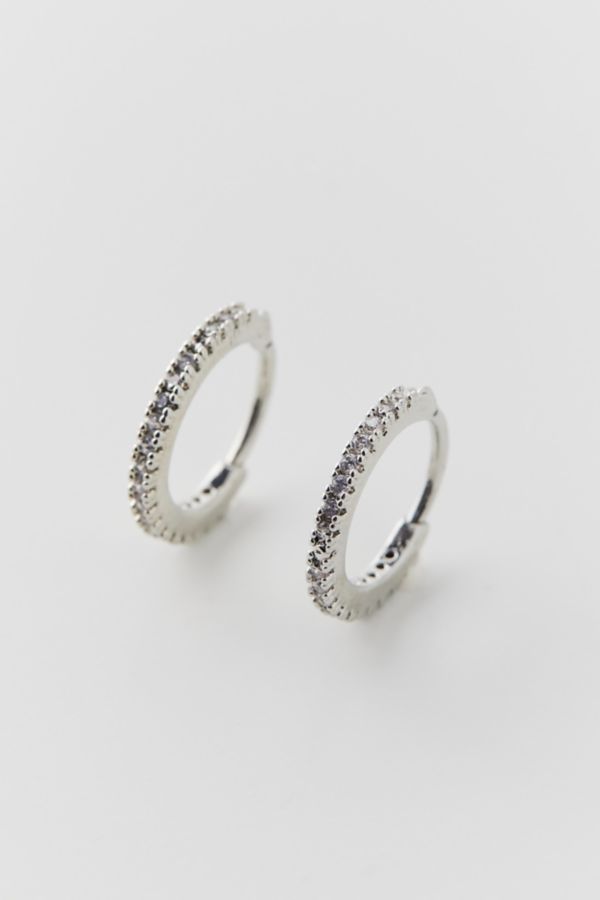 Slide View: 2: 14k Gold &  White Gold Plated Rhinestone Hoop Earring