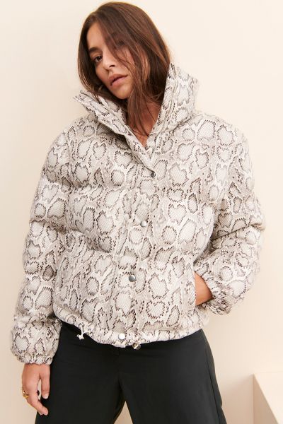 En Saison Snakeskin Printed Puffer