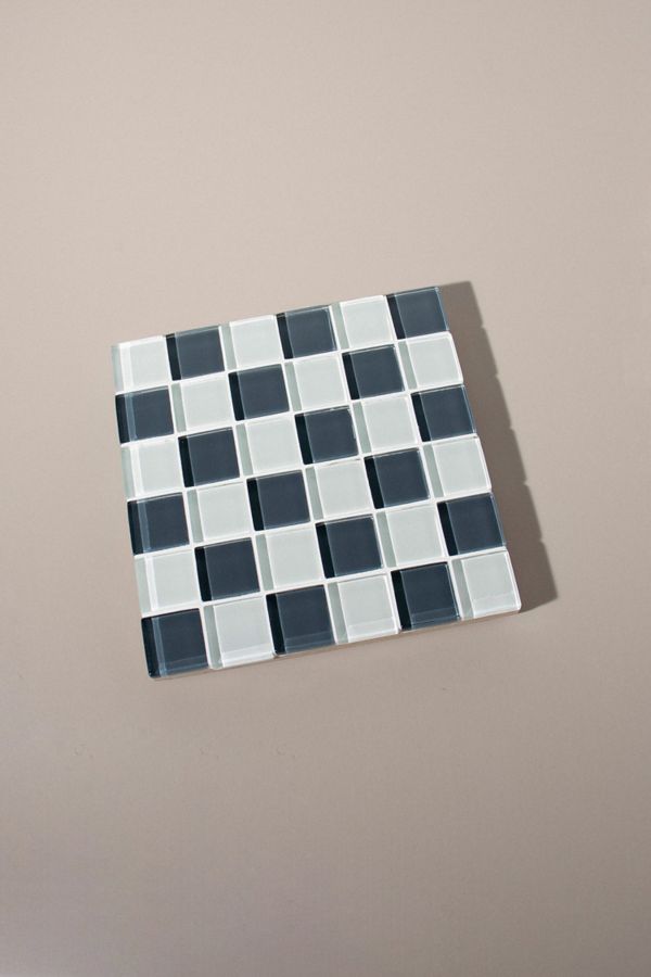 Slide View: 2: Subtle Art Studios Square Checkered Glass Tile Tray