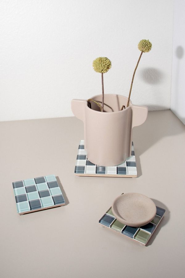 Slide View: 3: Subtle Art Studios Square Checkered Glass Tile Tray