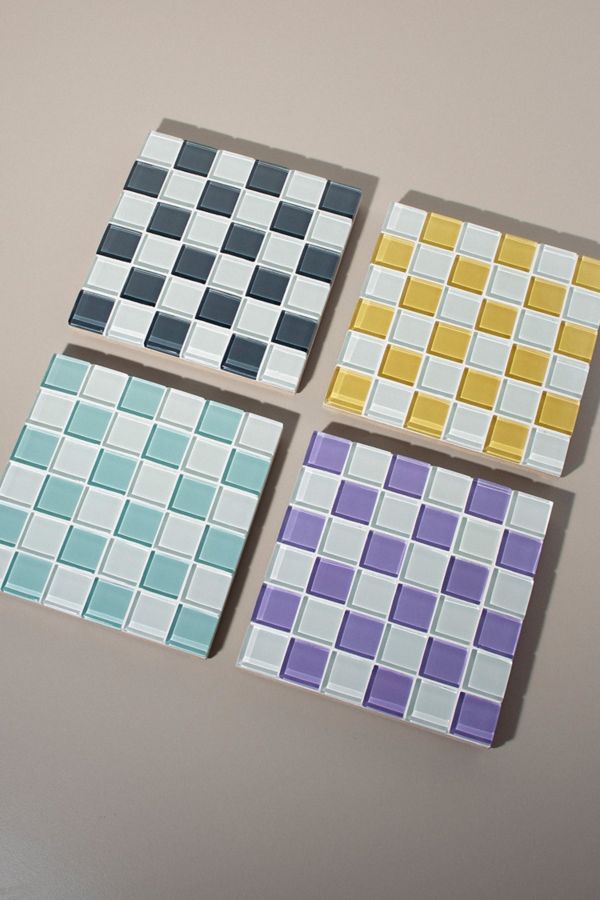 Slide View: 4: Subtle Art Studios Square Checkered Glass Tile Tray