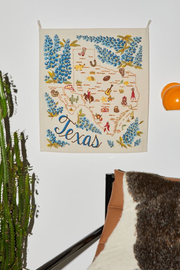 Slide View: 1: Embroidered Map Tapestry