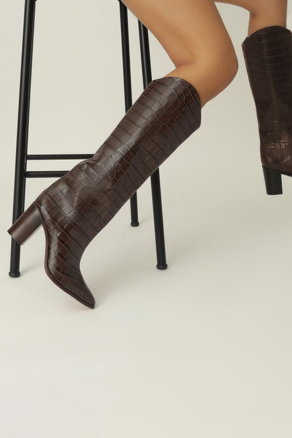 Slide View: 1: Schutz Maryana Leather Knee-High Croc Boot