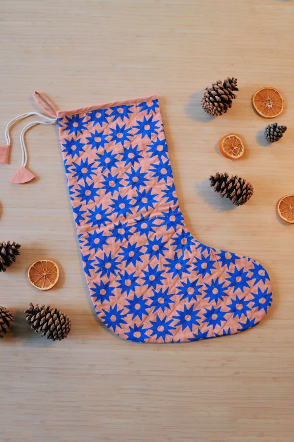 Slide View: 2: Julie Peach Block Printed Stocking