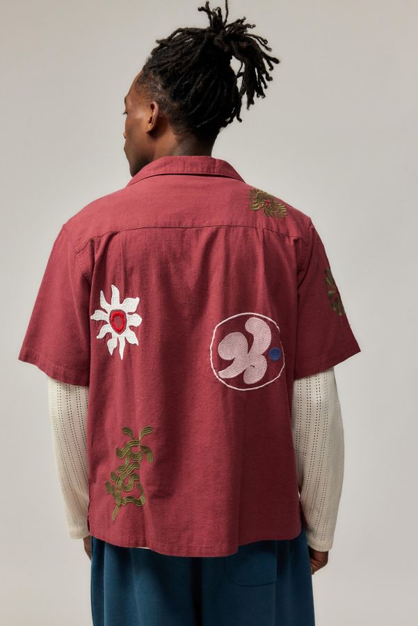 Slide View: 5: Ayker Burgundy Slub Embroidered Tee