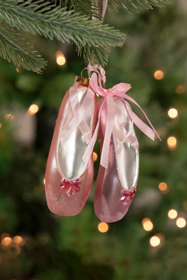 Slide View: 2: Ballet Slippers 4.5in Glass Ornament