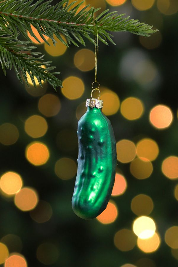 Slide View: 2: Green Pickle Glass Ornament