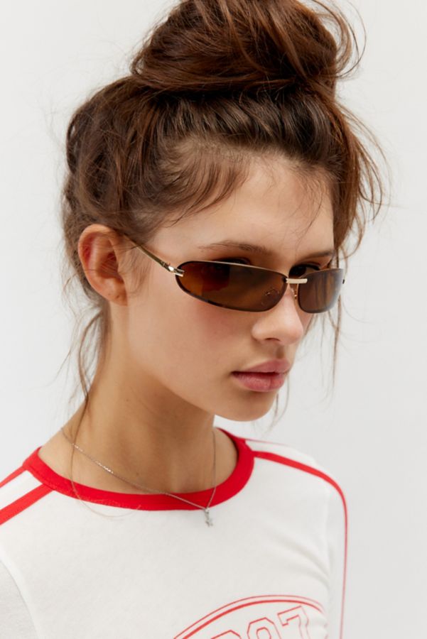 Slide View: 1: '90s Curved Rimless Shield Sunglasses