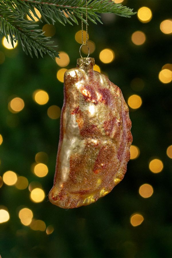 Slide View: 2: Golden Glittered Pierogi Glass Ornament