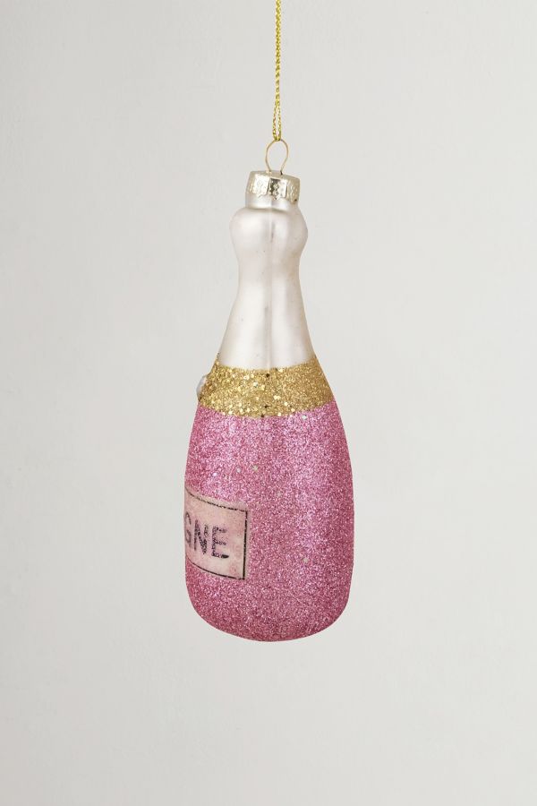 Slide View: 4: Glittered Champagne Bottle Glass Ornament