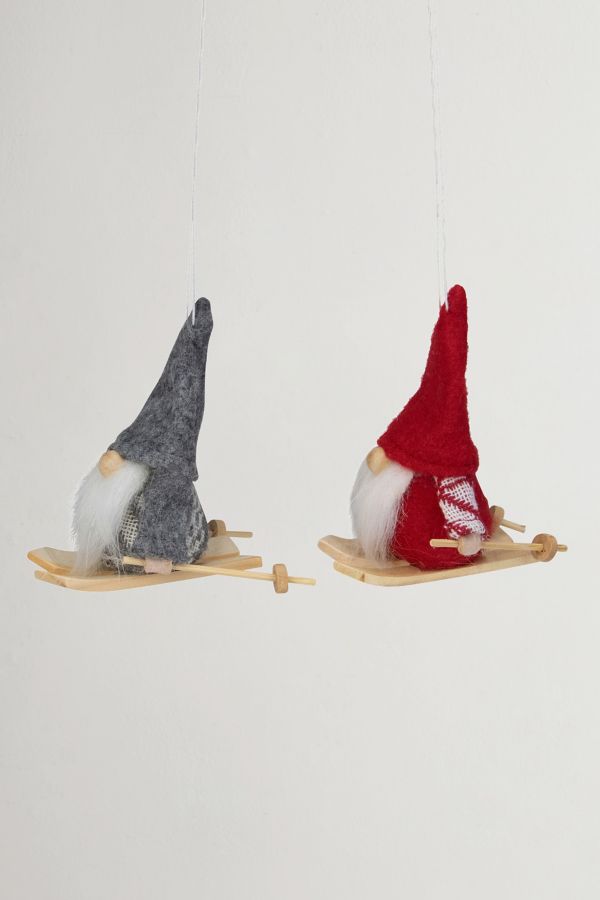 Slide View: 2: Skiing Gnomes Ornament Set of 2