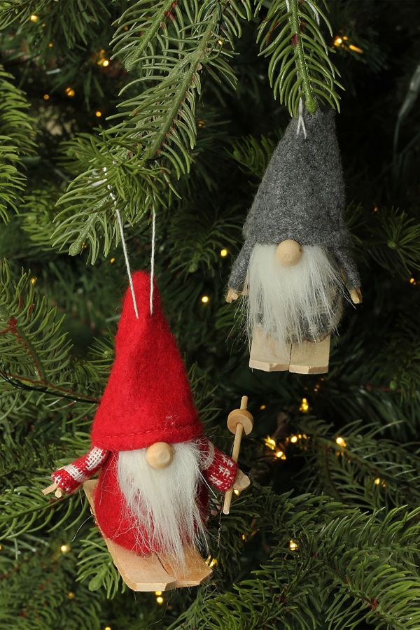 Slide View: 1: Skiing Gnomes Ornament Set of 2