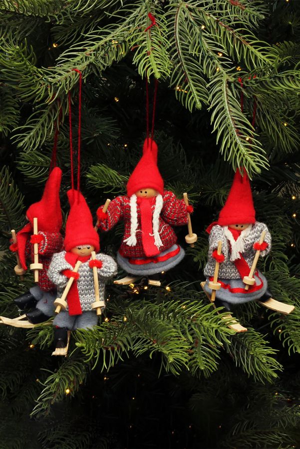 Slide View: 2: Cozy Holiday Skiers Ornament Set of 4