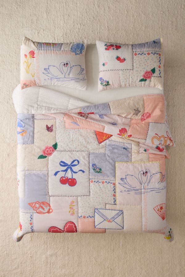 Slide View: 2: Whimsical Icons Patchwork Reversible Quilt