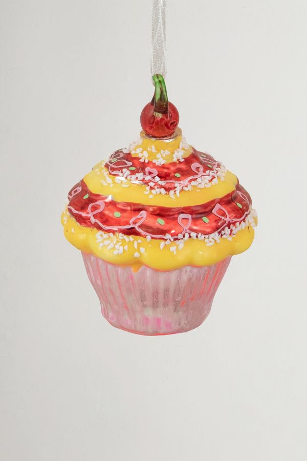 Slide View: 4: Cupcake with Cherry Glass Ornament