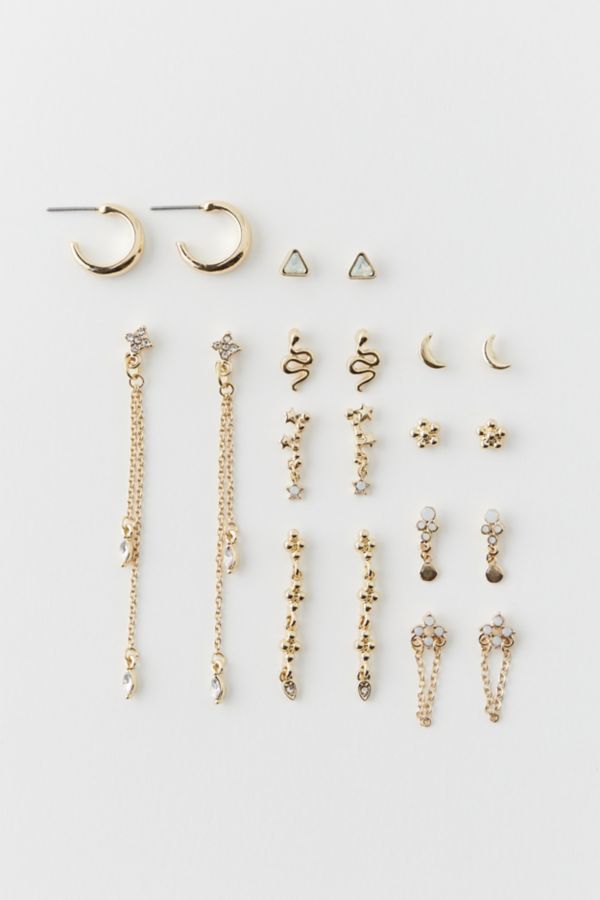 Slide View: 3: Celestial Rhinestone Post & Hoop Earring Set