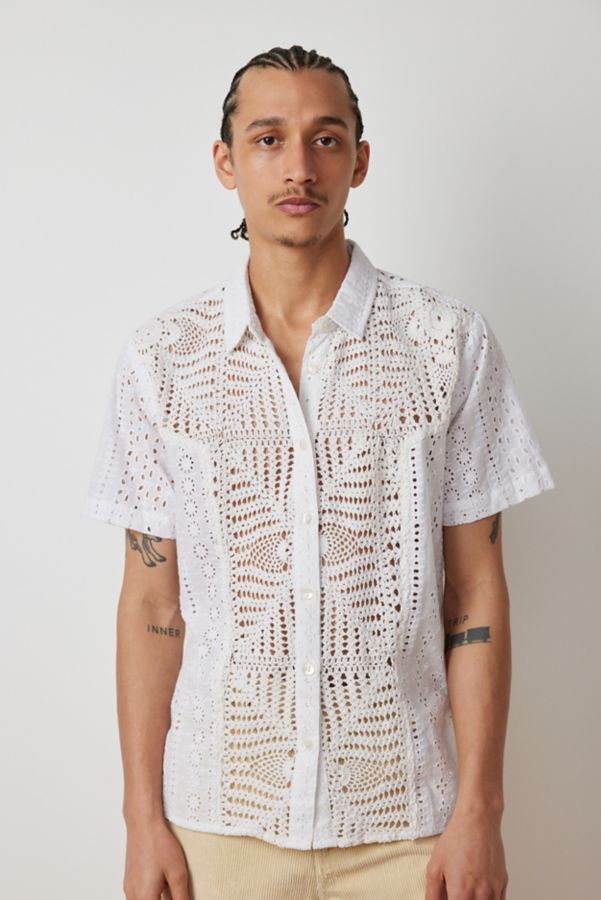 Slide View: 1: Raga Man Riaan Eyelet & Crochet Short Sleeve Shirt