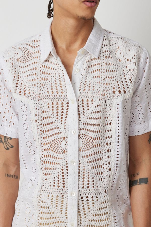 Slide View: 4: Raga Man Riaan Eyelet & Crochet Short Sleeve Shirt