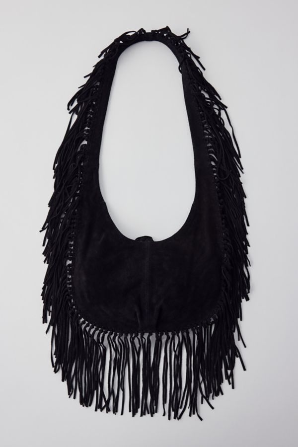 Slide View: 2: Silence + Noise Suede Fringe Hobo Sling Bag