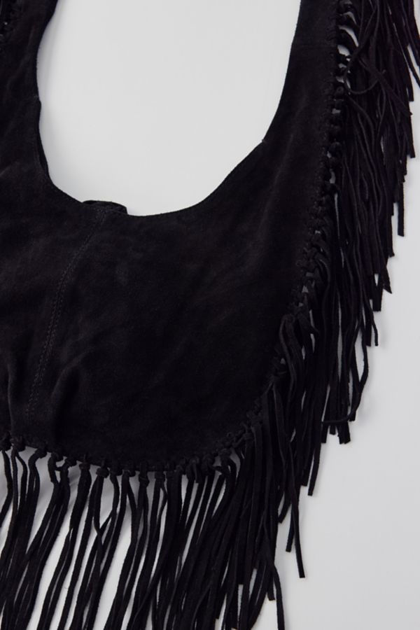 Slide View: 3: Silence + Noise Suede Fringe Hobo Sling Bag