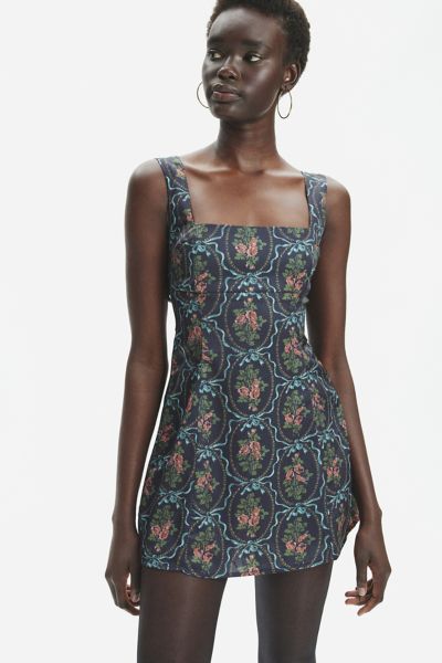 UO Bri Double Bow Sleek Satin Mini Dress