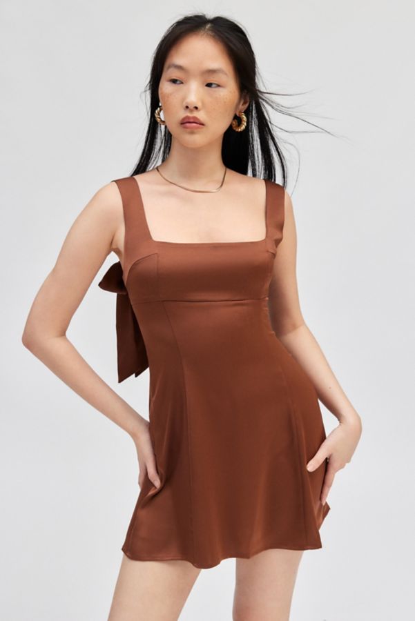 Slide View: 2: UO Bri Double Bow Sleek Satin Mini Dress