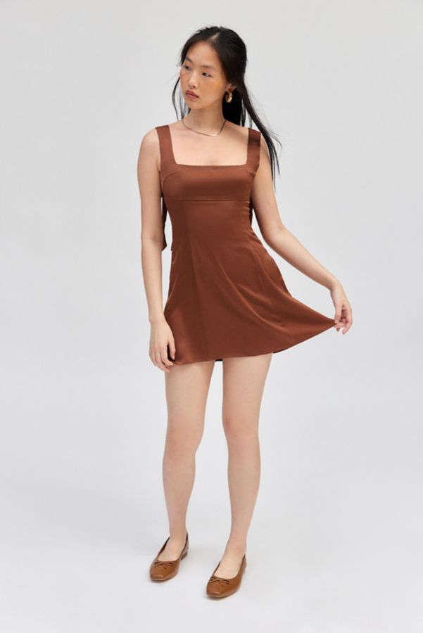 Slide View: 4: UO Bri Double Bow Sleek Satin Mini Dress