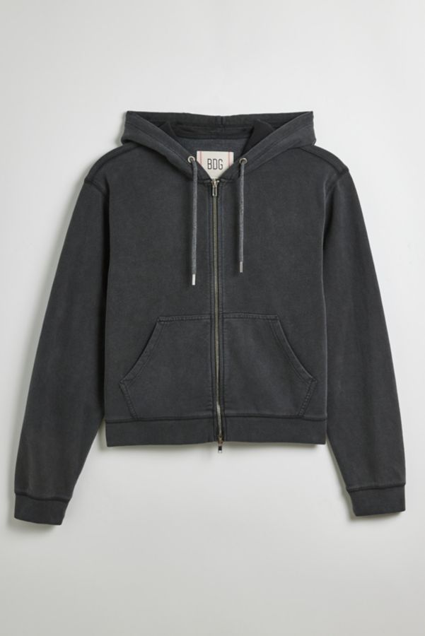 Slide View: 2: BDG Bonfire Cropped Full Zip Hoodie Sweatshirt