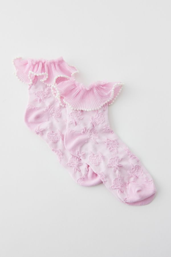 Slide View: 3: Pearl Ruffle Lace Crew Sock