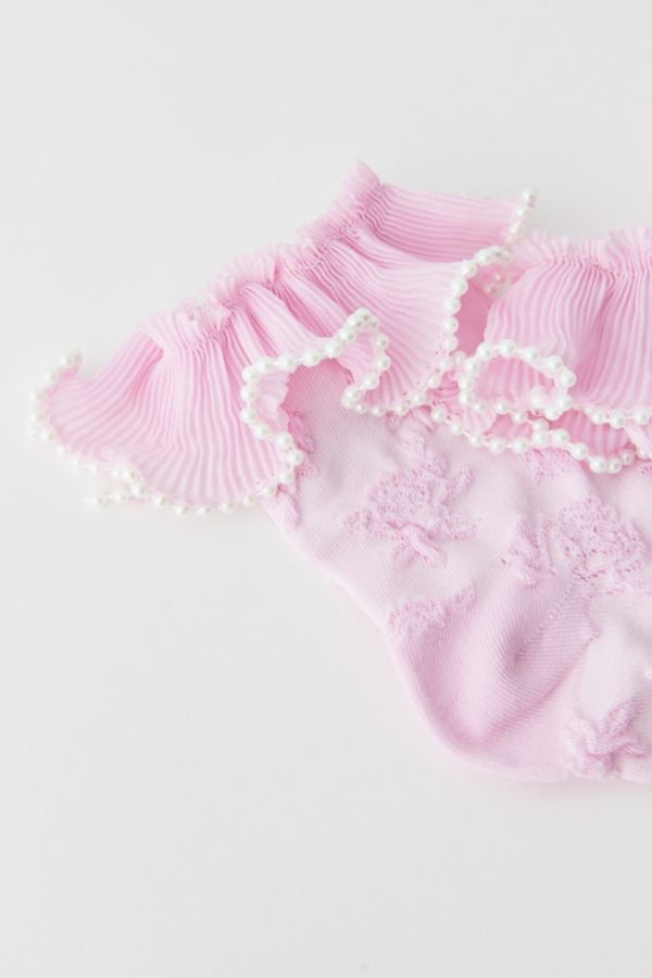 Slide View: 4: Pearl Ruffle Lace Crew Sock