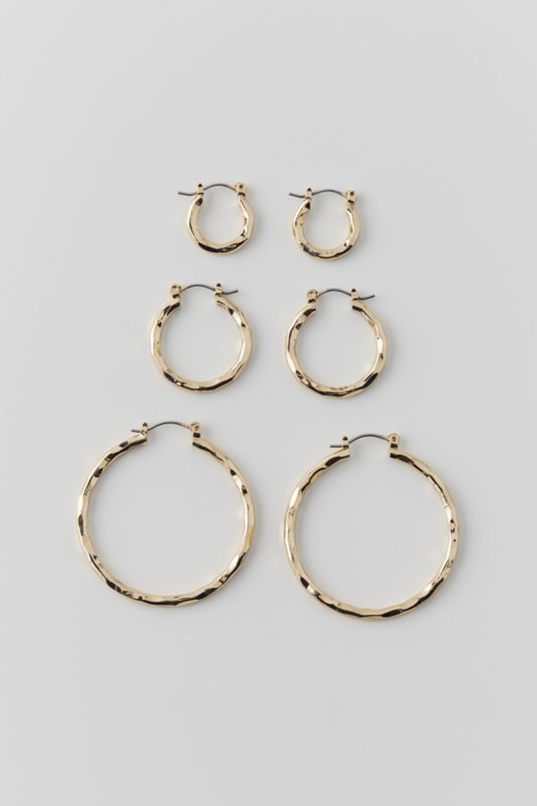 Slide View: 3: Hammered Hoop Earring Set