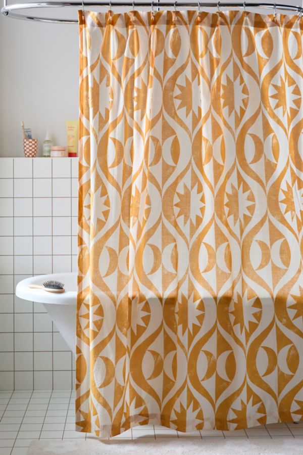 Slide View: 1: Max Celestial Woodblock Shower Curtain