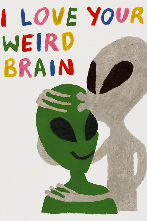 Slide View: 2: Red Cap Alien Brain Love Greeting Card